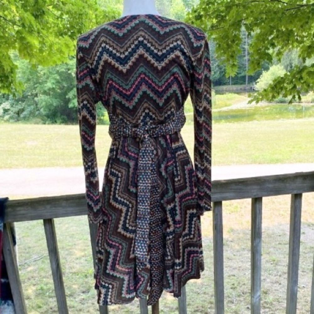 Uncle Frank Women's Multicolor Zig Zag Long Sleeve Ruffle Midi Dress Size Small - Picture 5 of 8